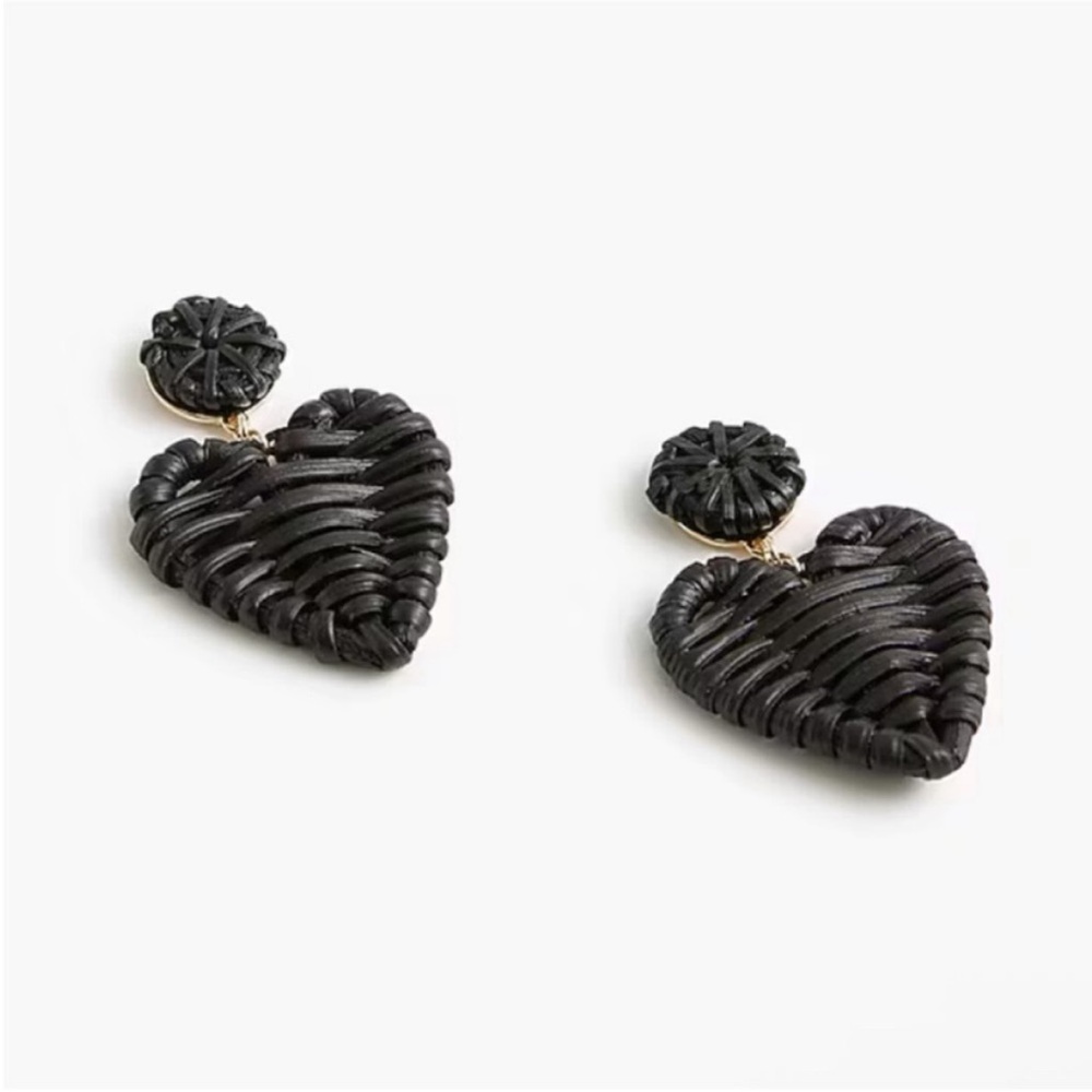 New! JCREW Black Woven Heart Earrings (2006) NWT $59 Retail